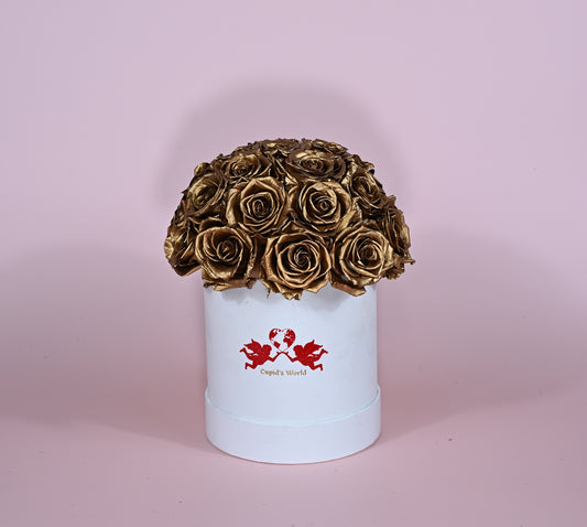 Preserved Roses Dome Gold Roses